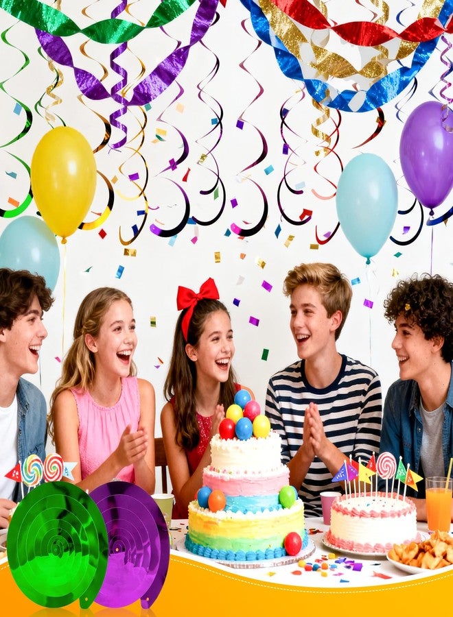 Rainflow 50PCS Colorful Hanging Swirl Decorations - Streamers Party Decorations Ceiling Swirl Foil Decoration with Double-Swirls and Single-Swirls for Birthday Decoration Wedding Graduation 6 Colors - Image 5